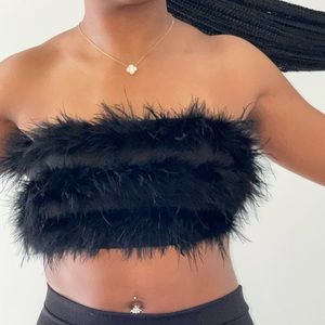 Feathered bandeau top-Black